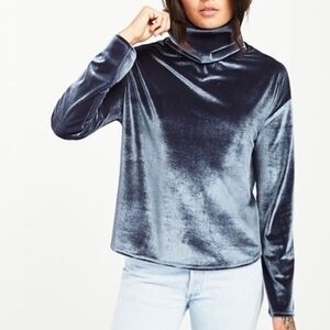 Reformation Blue Velvet Turtleneck XS